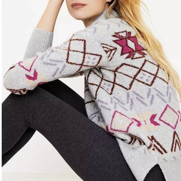 Lou & Grey Sweater Size XS Mock Neck Gray Fair Isle Tunic Winter Comfy Cozy - Picture 12 of 12